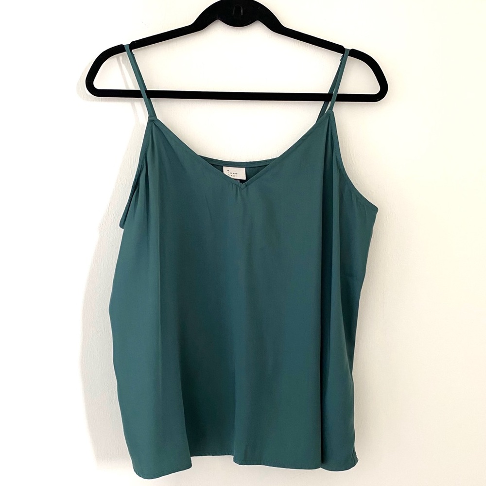 LAST CHANCE SALE!A New Day Silky Green Sleeveless V-Neck Spaghetti Strap Blouse